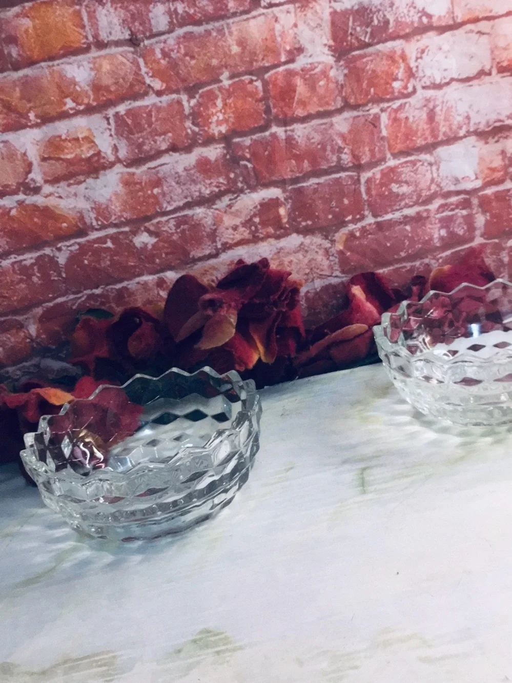 Vintage Set if Two Early American Pressed  Glass Serving Bowls